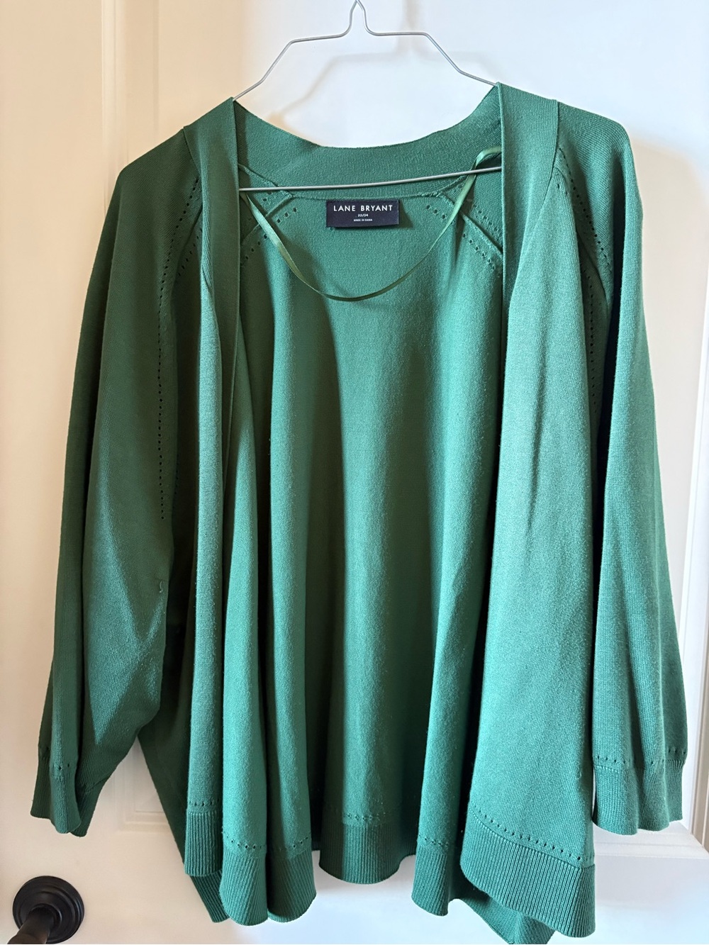 Lane Bryant Emerald Green Open-Front Cardigan and Shell Set